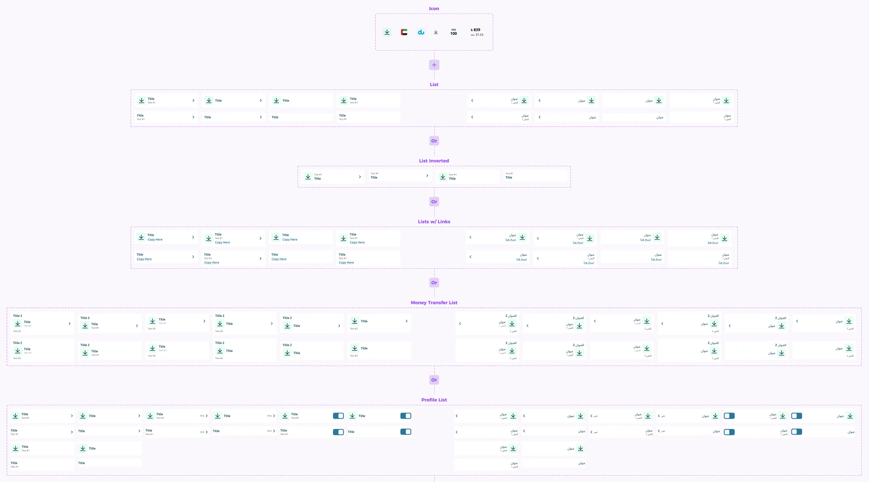 EdenPay's component library with Arabic, right-to-left variants built alongside the English ones