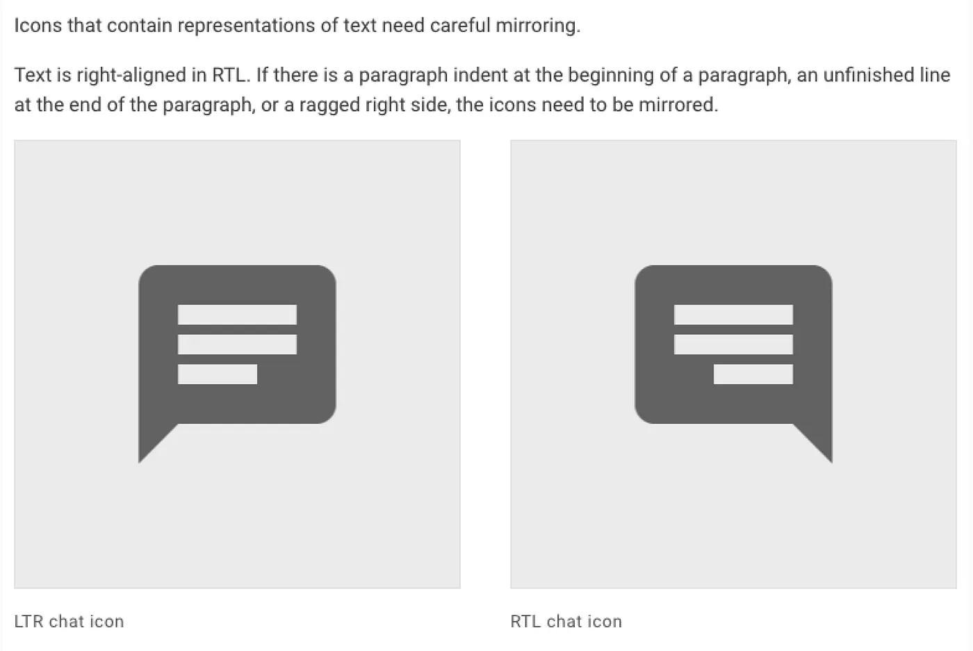 A chat icon, mirrored between the left-to-right and right-to-left versions because it contains a representation of text