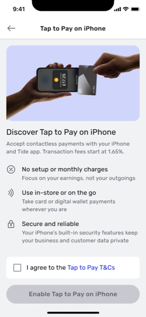 Discover Tap to Pay benefits and agree to terms