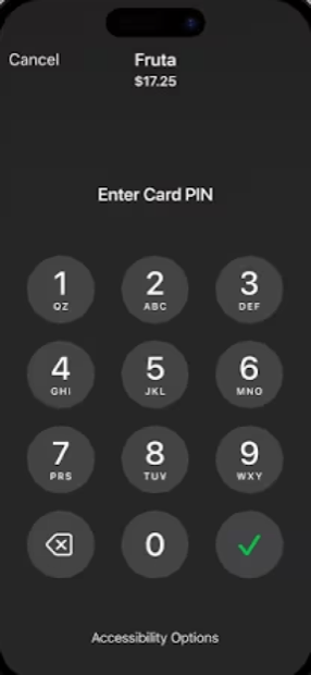 Enter Card PIN screen for a payment over the contactless limit